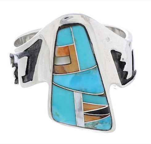 Multicolor Inlay Authentic Sterling Silver Ring Size 8-1/2 EX56679